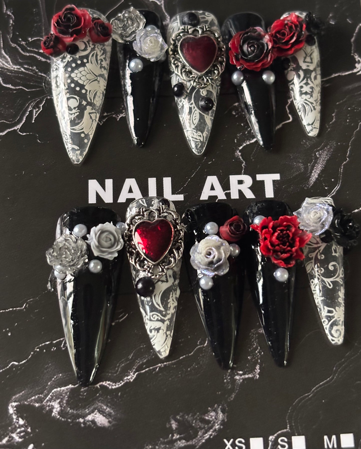 Black and White Lace with Red Flowers