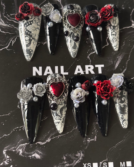 Black and White Lace with Red Flowers